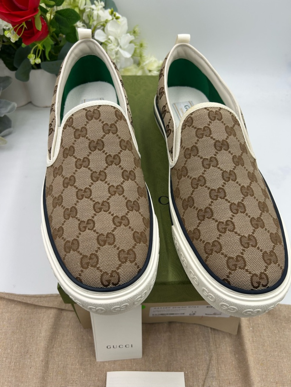 Men's Gucci tennis 1977 slip on sneakers GG canvas size 13 made in Italy - Picture 3 of 10